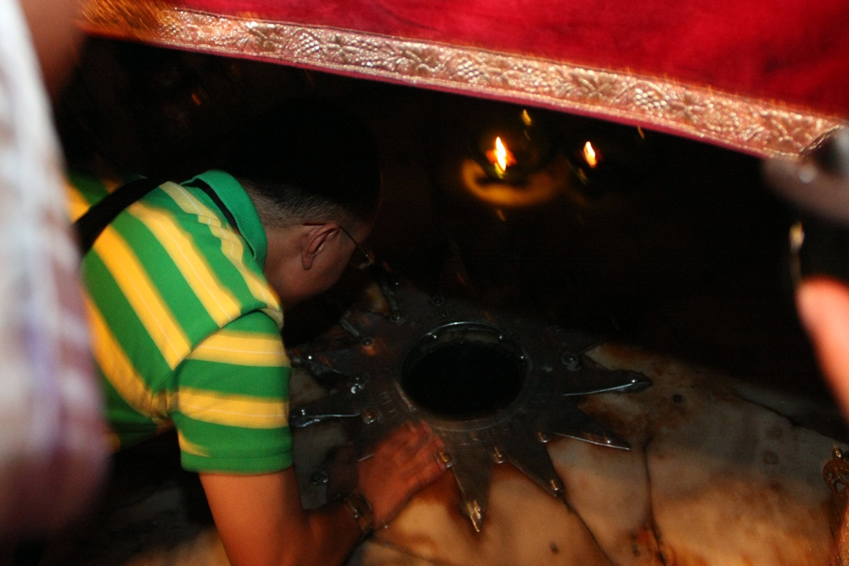 42. Palestine. Bethlehem. The Church of the Nativity. Silver star marking the place where Jesus was born.